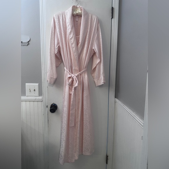 Oscar de la Renta L Pink Label Robe & Nightgown Set Satin Floral Jacquard - Picture 2 of 13